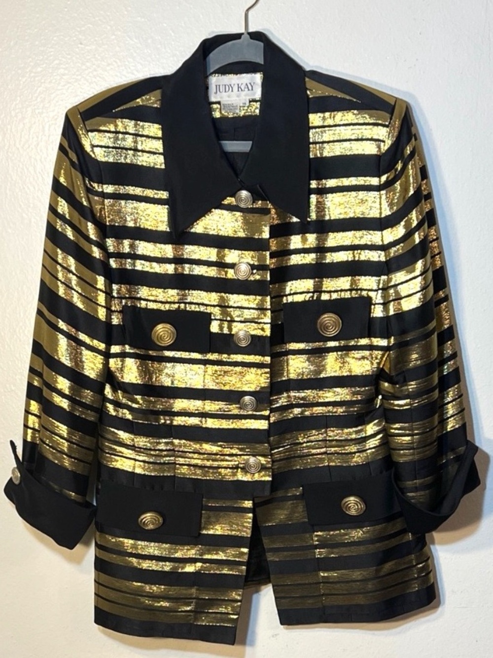 Black and Gold Vintage 80s Silk Striped Women's Dressy Jacket Large